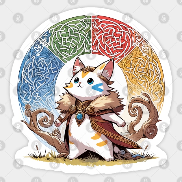 Kawaii Viking Warrior Cat Norse Mythology Anime Portrait Sticker by TomFrontierArt